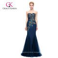 Grace Karin voller Länge trägerlosen Schatz Navy Blue Meerjungfrau Pfau Prom Dress 2016 GK000080-4